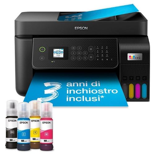 EcoTank ET-4800 stampante A4 (stampa, copia, scansione, fax) ADF, display LCD 3.7cm, USB, Wi-Fi, Wi-Fi Direct, Ethernet, Smart Panel, AirPrint, serbatoi flaconi alta capacità, Nero