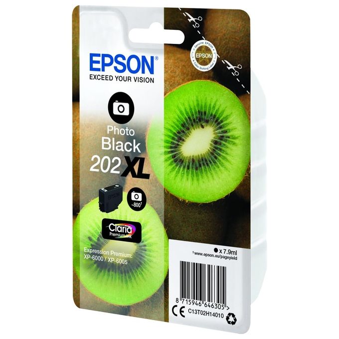 Epson C13T02H14020 202XL Cartuccia d'Inchiostro Originale 7.9 ml 800 Pagine Expression Premium XP-6000 XP-6005 colore Nero Foto