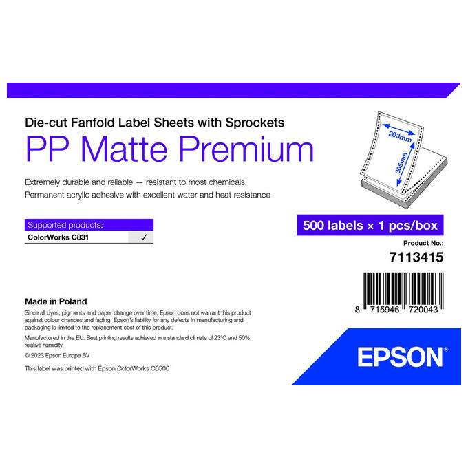 Epson 7113415 Etichetta per Stampante 203 mm x 305 mm Bianca Autoadesiva