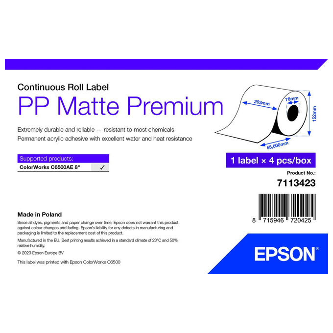 Epson 7113423 Etichetta per Stampante Autoadesiva Rotolo Continuo 210 mm x 55 m Bianca