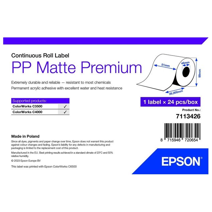 Epson Etichetta per Stampante Bianco Autoadesiva