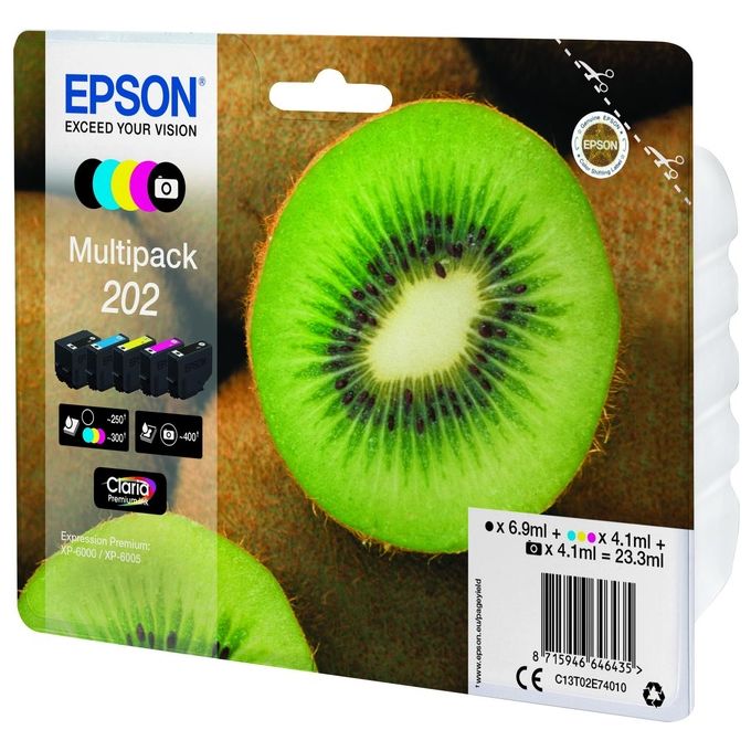 Epson C13T02E74010 Kiwi 202 Multipack Cartucce Inkjet Claria Premium 5 Colori Resa Standard per XP-6000 XP-6005