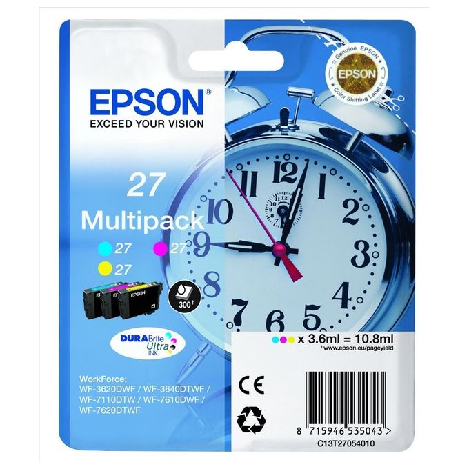 immagine di Epson C13T27054020 DURABrite Ultra 27 Multipack Cartucce Inchiostro Pigmento Originale colore Ciano Magenta Giallo