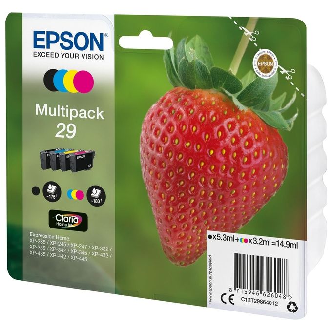Epson C13T29864022 Claria Home 29 Fragola Multipack Cartucce Inkjet 4 colori Nero Ciano Magenta Giallo