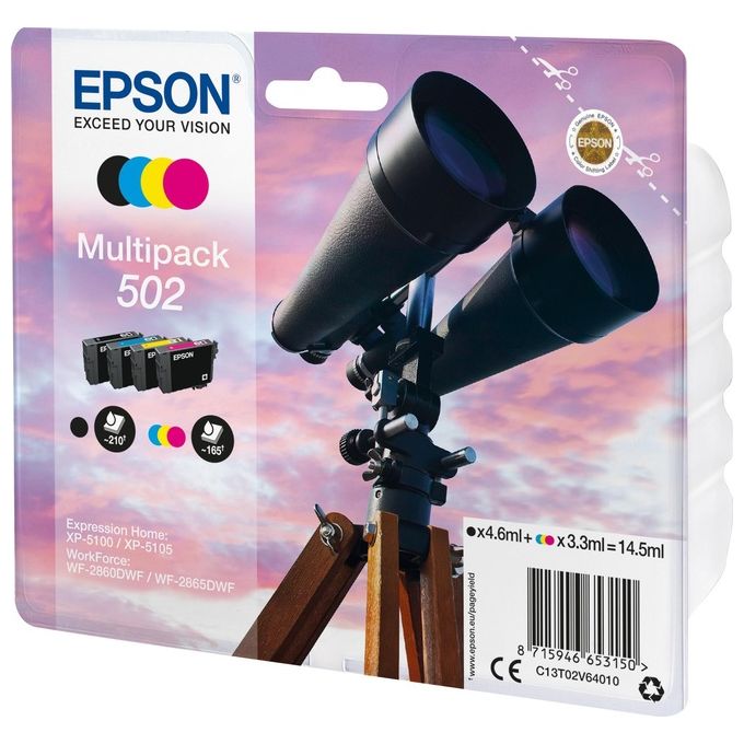 Epson 8715946653150 Serie 502 Cartuccia d'inchiostro Originale Multipack 4 Colori (Nero Ciano Magenta Giallo) colore Nero Ciano Magenta Giallo