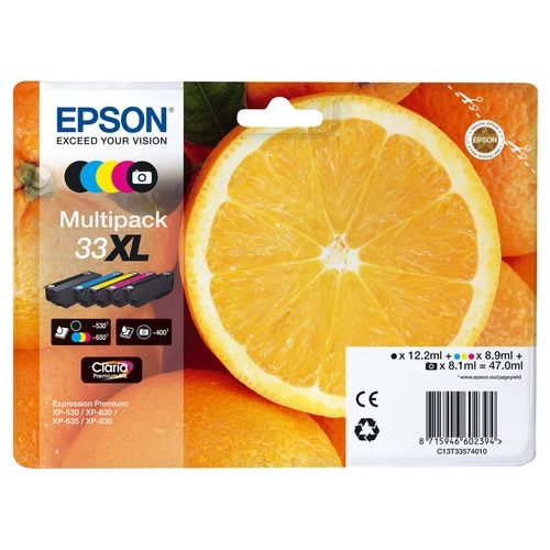 Epson Multipack Claria Premium BK/PBK/C/M/Y 33 XL T 3357 per Xp-630 Xp-830 Xp-635