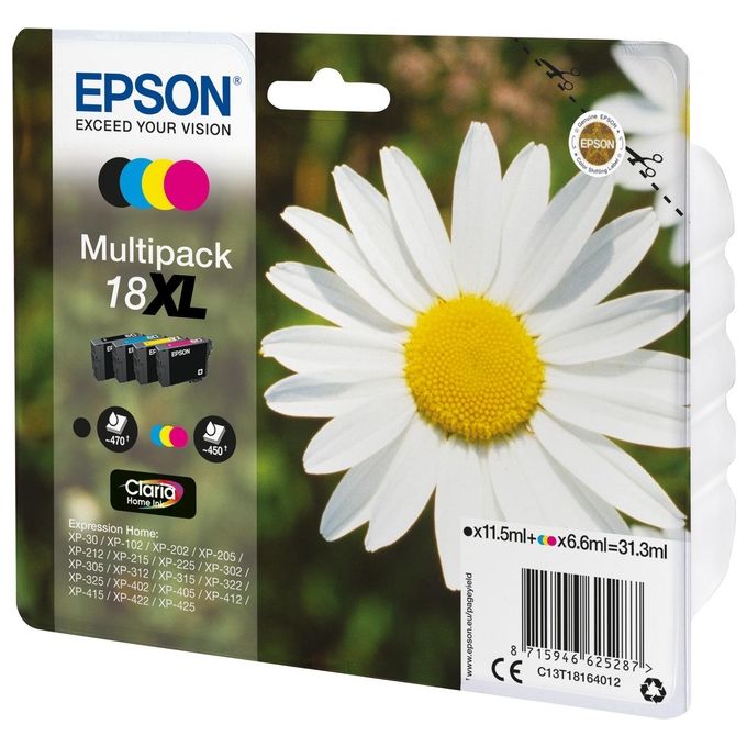 Epson C13T18164012 Serie 18XL Cartucce Inkjet Originali Claria Home Nero Ciano Magenta Giallo 11 5 ml Nero 6 6 ml C M Y colore Nero Ciano Magenta Giallo