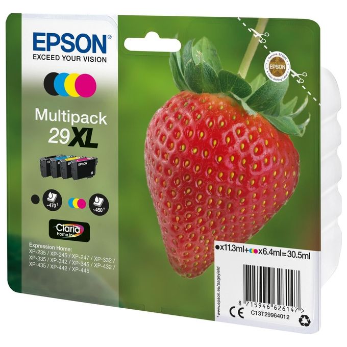 Epson C13T29964012 Serie Fragola Multipack 4 Cartucce Inkjet XL Nero Ciano Magenta Giallo 470 pagine colore Nero Ciano Magenta Giallo