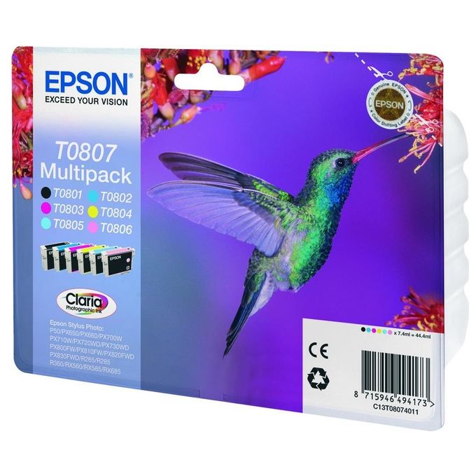 Epson Multipack T0807 Contenente N.6 Cartucce Inchiostro NERO(T080140) CIANO(T080240) Magenta Ciano-Chiaro Chiaro C13T08074011