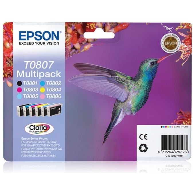 Multipack 6 cartucce EPSON Colibrì (T0807) Nero, Giallo, Ciano, Magenta, Ciano chiaro, Magenta chiaro