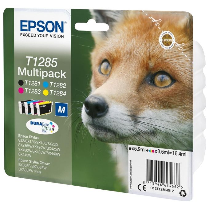 Epson C13T128540 T1285 Volpe Multipack Cartucce Inkjet 4 colori Nero Ciano Magenta Giallo DURABrite Originale tg M