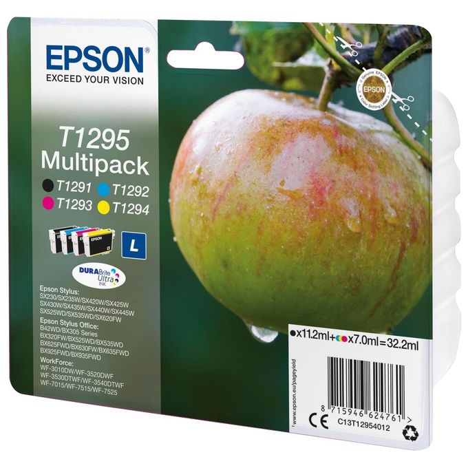 Epson C13T12954012 Serie Mela T1295 Multipack Cartucce Inkjet Originali DURABrite Ultra 4 Colori Nero Ciano Magenta Giallo