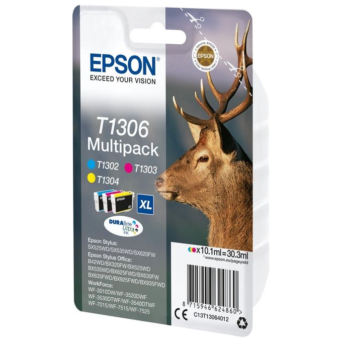 Epson T1306 Serie Cervo Multipack Cartuccia Inkjet DURABrite Ultra 3 pezzi 10,1 ml cad colore Ciano Magenta Giallo