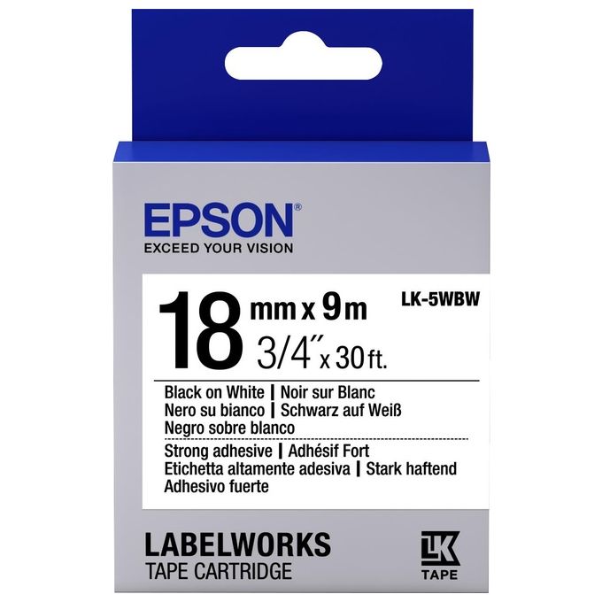Epson Nastro Fondo Bianco per Testo Nero Altamente Adesivo 18/9 LK-5WBW