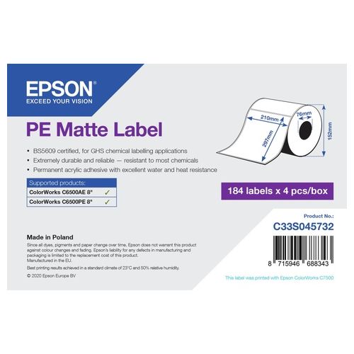 Epson Pe Matte Label Die-Cut Roll 210mmx297mm 184 Labels