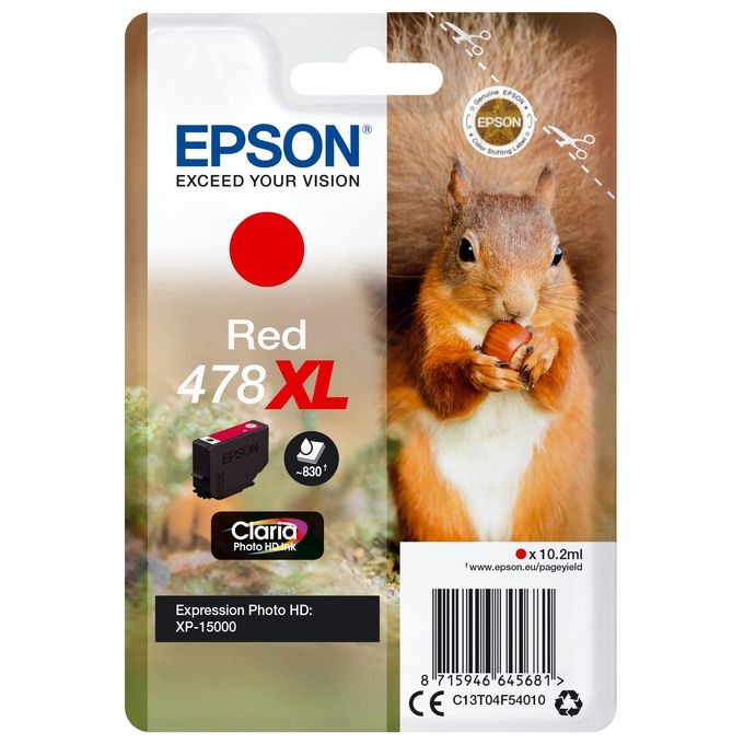 Epson Squirrel Cartuccia d'Inchiostro Rosso 478XL Claria Photo HD