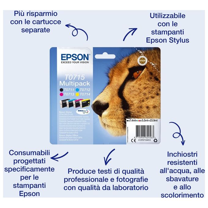 Epson T0714 DURABrite Ultra Cartuccia d'inchiostro Originale 5.5 ml 480 pagine colore Giallo