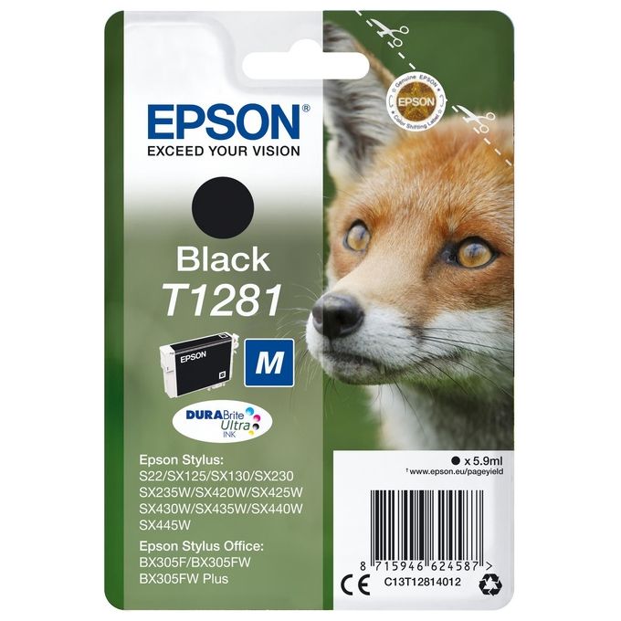 Image of Epson T1281 Taglia M nero originale blister cartuccia dinchiostro per Stylus S22, SX230, SX235, SX420, SX430, SX435, SX438, SX440, SX445, Stylus Office BX305