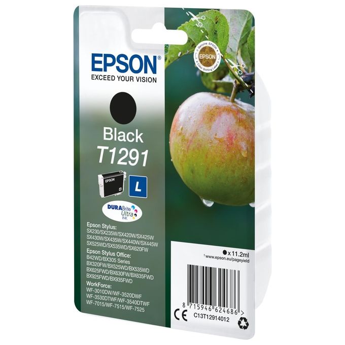 Epson T1291 Mela Cartuccia Inkjet Inchiostro Pigmentato DURABrite Ultra 11,2 ml 385 pagine colore Nero