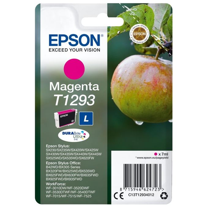 Image of Epson T1293 7 ml taglia L magenta originale blister cartuccia dinchiostro per Stylus SX230, SX235, SX430, SX438, WorkForce WF-3520, 3530, 3540, 7015, 7515, 7525