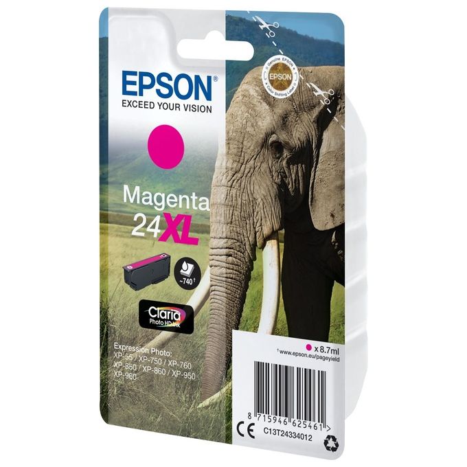 Epson C13T24334022 Elephant Cartuccia Inchiostro 24XL Claria Photo HD Inkjet 8,7 ml 740 pagine colore Magenta
