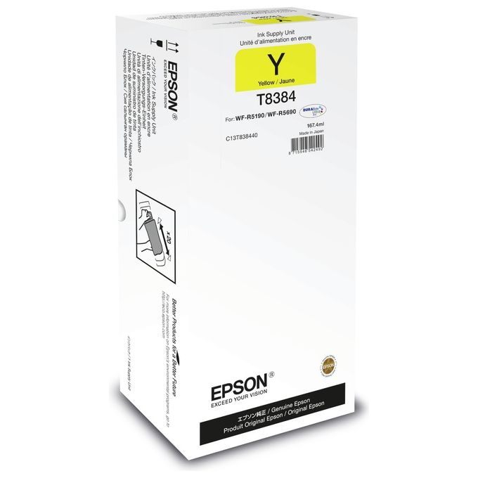 Epson T8384 167.4 ml giallo ricarica inchiostro per WorkForce Pro WF-R5190, WF-R5190DTW, WF-R5690, WF-R5690DTWF, WF-R5690DTWFL