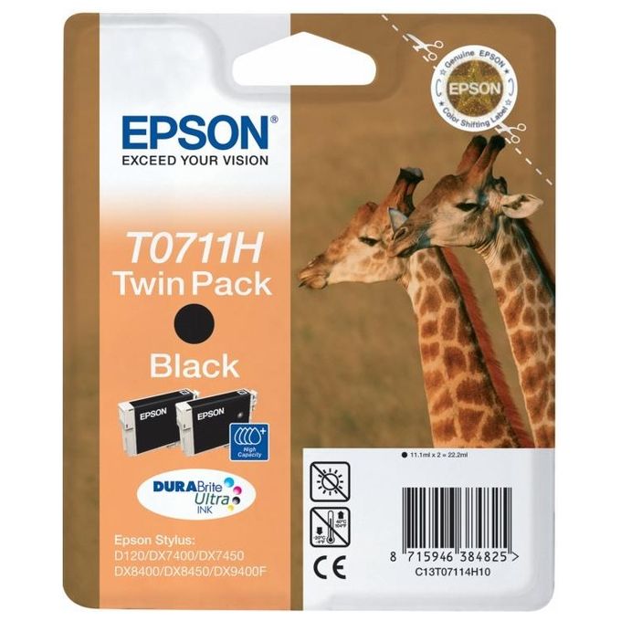 Epson C13T07114H20 Giraffa Cartuccia Inkjet Nero Alta Capacita' Confezione da 2 Pezzi colore Nero