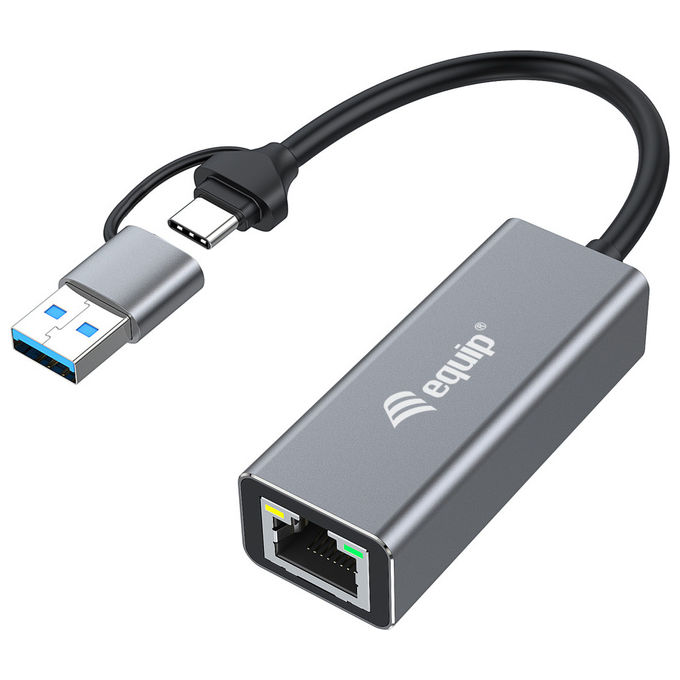 Equip Adattatore Rete USB-C 2.5 Gigabit Ethernet Grigio Alluminio 15cm LAN RJ-45