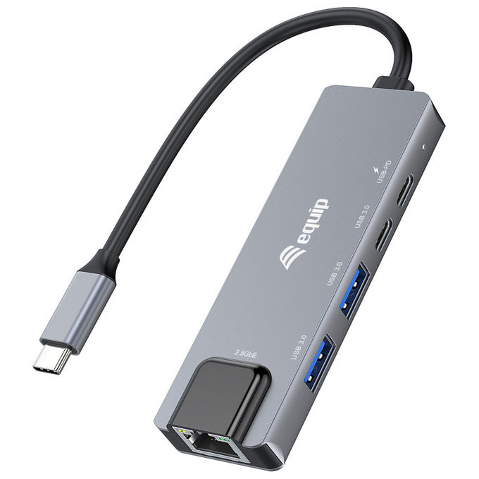 Equip Adattatore USB-C 5 in 1 - 2.5GbE Ethernet - 100W PD - 4 Porte USB - Grigio