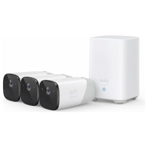 Eufy Security telecamera wifi esterno eufyCam 2 Pro  3-Cam Kit , durata 365 gg, compatibilità HomeKit, risoluzione 2K, impermeabilità IP67, visione notturna, kit 3 telecamere, zero costi mensili
