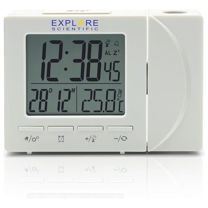 Image of Explore Rdp-1001 Orologio Sveglia Radiocontrollato Calendario Proiezione Temperatura Bianco