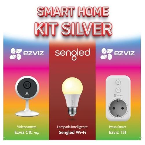 Ezviz Starter Kit Silver Smart Home Presa Smart T31 e Lampada Intelligente con Ezviz C1c 720p