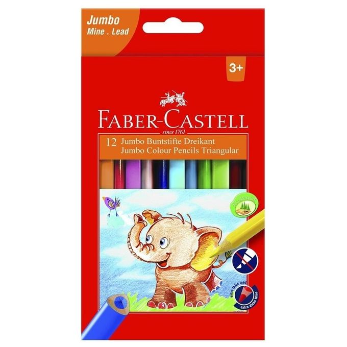Faber Castell Confezione 12 Jumbo Pastelli Col Assortiti con Temperino