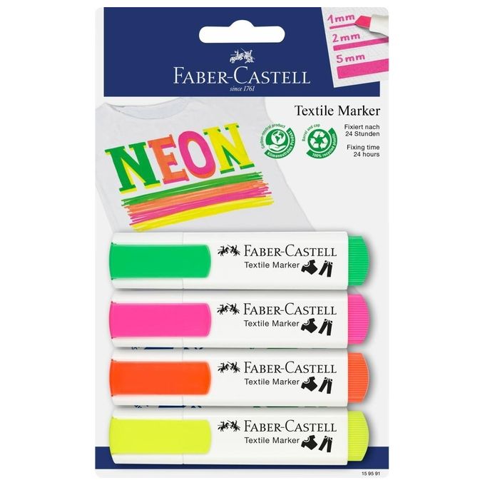 Faber Castell Confezione 4 Marker per Tessuto Neon