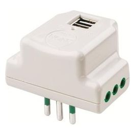 87800 Adattatore Triplo 3 Prese Italiane + 2 USB, Bianco