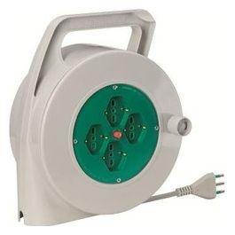 Prolunga con Avvolgicavo Serie Piuma 20 mt 3g1,5 H05vv-f 2p+t 16a Standard Italiano Bipasso Italo/tedesca 2p+t 16a (x 4) Bianco/verde 01343/013