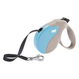 Ferplast Guinzaglio per Cani Allungabile AMIGO LARGE, Guinzaglio per Cani Taglia Grande fino a 50 Kg. Fettuccia max 5 m. Unico Pulsante per Blocco e Rilascio, Beige, Cover Azzurra