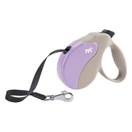 Ferplast Guinzaglio per Cani Allungabile AMIGO LARGE, Guinzaglio per Cani Taglia Grande fino a 50 Kg. Fettuccia max 5 m. Unico Pulsante per Blocco e Rilascio, Beige, Cover Viola