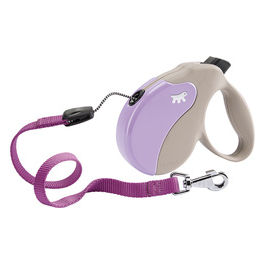 Ferplast Guinzaglio per Cani Allungabile AMIGO MEDIUM, Guinzaglio per Cani Taglia Media fino a 25 Kg. Cordino max 5 m. Unico Pulsante per Blocco e Rilascio, Beige, Cover Viola