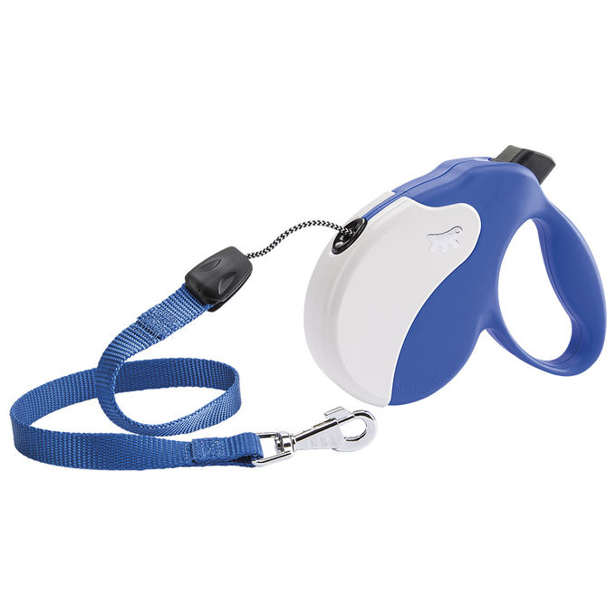 Ferplast Guinzaglio per Cani Allungabile AMIGO SMALL, Guinzaglio per Cani Taglia Piccola fino a 15 Kg. Cordino max 5 m. Unico Pulsante per Blocco e Rilascio, Blu, Cover Bianca