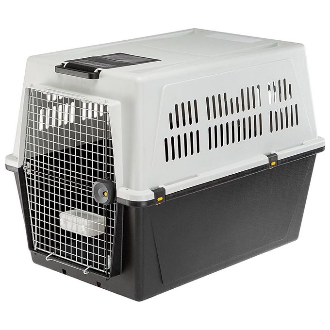 Ferplast Trasportino per cani di taglia grande ATLAS 70 PROFESSIONAL, Box per Trasporto Cani grandi con ciotola e accessori inclusi, Porta in acciaio plasticato, Chiusura di sicurezza, Griglie per l'aerazione, 68,5 x 101 x h 75,5 cm Grigio