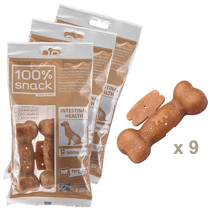 Ferplast Snack cane Snack naturale per cane Snack Igiene Orale Taglia Media Per la salute intestinale con alga Euglena Kit da 3 confezioni 315g