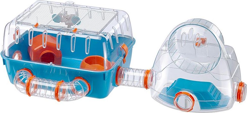 Ferplast Gabbia per criceti COMBI 2, Casetta per piccoli roditori, Robusta plastica, Tetto con griglia apribile, Tubi area palestra e accessori inclusi, 79,5 x 29,5 x h 26,3 cm Blu