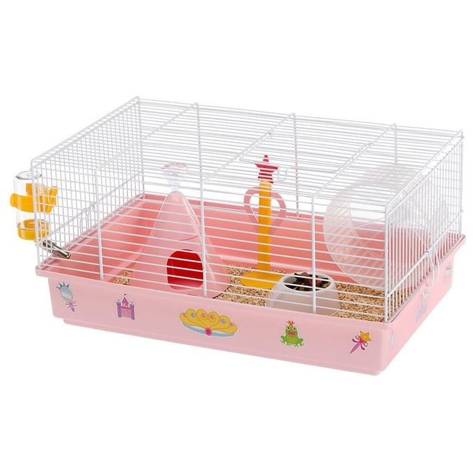 Image of Ferplast Gabbia per Criceti CRICETI 9 PRINCESS, Gabbietta in Metallo Verniciato e Plastica, Adesivi e Accessori Inclusi, 46 x 29,5 x h 23 cm.