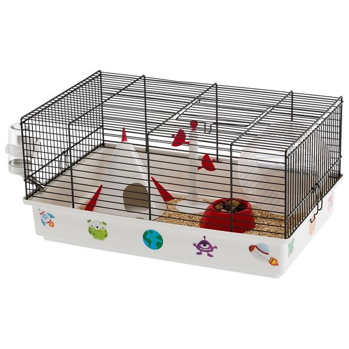 Image of Ferplast Gabbia per Criceti CRICETI 9 SPACE, Gabbietta in Metallo Verniciato e Plastica, Adesivi e Accessori Inclusi, 46 x 29,5 x h 23 cm.
