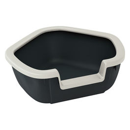 Ferplast Lettiera Gatto, Toilette per Gatti Aperta,  con Bordi Alti Ingresso ribassato,  57,5 x 51,5 x h 22 cm, DAMA Lettiera Angolare, Nero