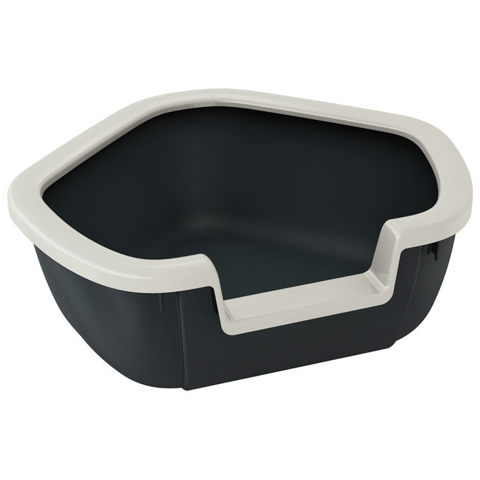 Ferplast Lettiera Gatto, Toilette per Gatti Aperta,  con Bordi Alti Ingresso ribassato,  57,5 x 51,5 x h 22 cm, DAMA Lettiera Angolare, Nero