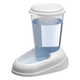 Distributore d'acqua per cani e gatti NADIR Beverino 3 Litri per animali cani taglia piccola e media, Serbatoio trasparente con coperchio, Robusta plastica, Fondo antiscivolo, 29,2 x 20,2 x h 28,8 cm Bianco