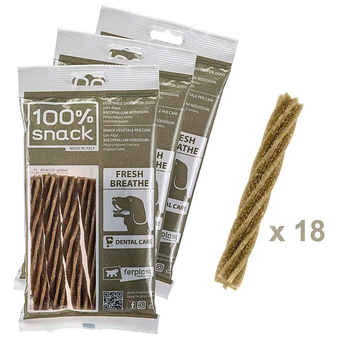 Ferplast Snack cane Snack naturale per cane Snack Igiene Orale Taglia Unica Contro l'alito cattivo con alga Ascophillum Kit da 3 confezioni 315g