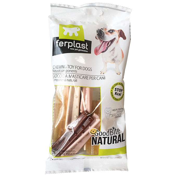 GOODBITE NATURAL S Gioco Osso a elica per l'igiene orale, 4 gusti pollo manzo prosciutto cereali, Cane medio-piccolo (5-15 Kg), Naturale, 12 pezzi da 16g